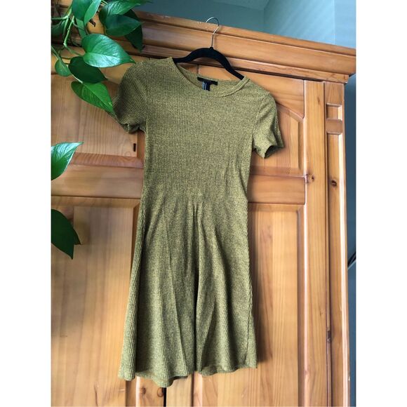 Forever 21 Short Knit Dress mustard/black Heathered SZ M - Picture 2 of 10